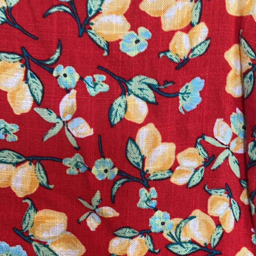 Relist7/18❌ LC LAUREN CONRAD red with lemon & floral print tie back dress - Picture 1 of 16